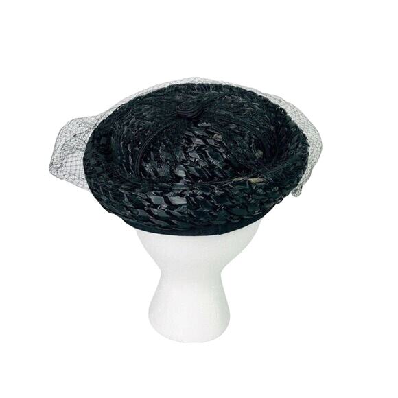Miss Eileen Vintage Black Bumper Style Hat With Short Top Veil With Hat Pin - Picture 7 of 7